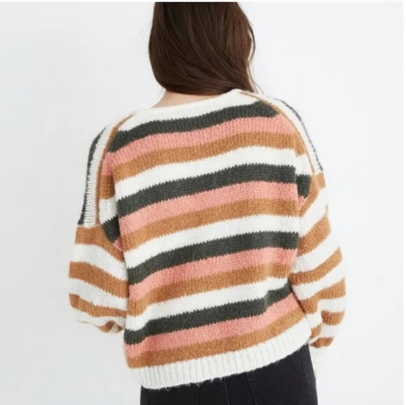 Madewell Balloon Sleeve Sweater ir Stripe Mix Women's Size XxS Wool Blend#84 - Picture 2 of 9